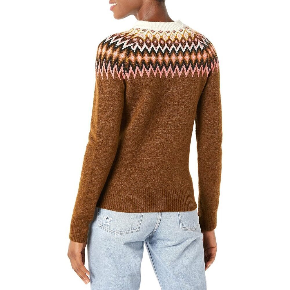 Crewneck Sweater Soft Touch Knit Medium Brown Wool Cotton Polyester - Picture 2 of 5